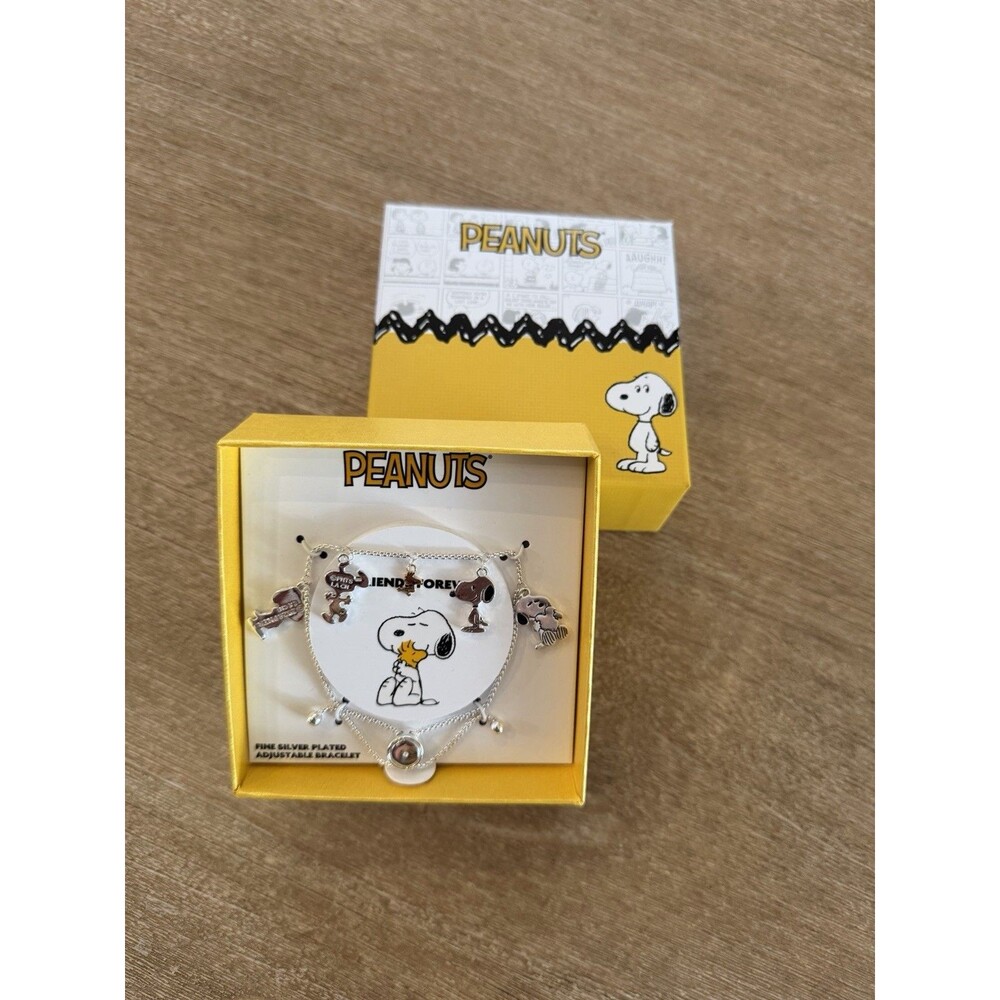 Peanuts Snoopy Friends Forever Fine Silver Plated Adjustable Charm Bracelet NIB